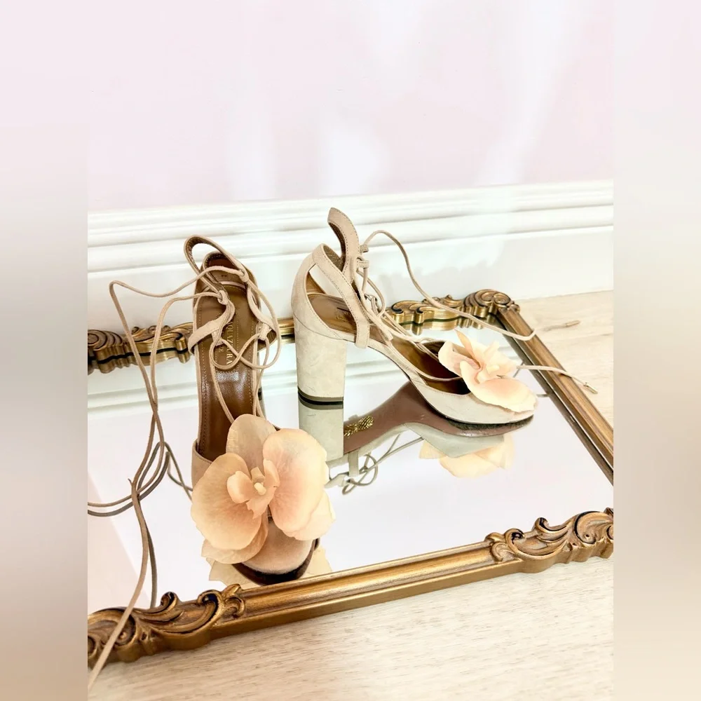 Aquazzura heels sandals pump shoes butterfly rose flowers orchid size 36 6 Y2K - Picture 1 of 5
